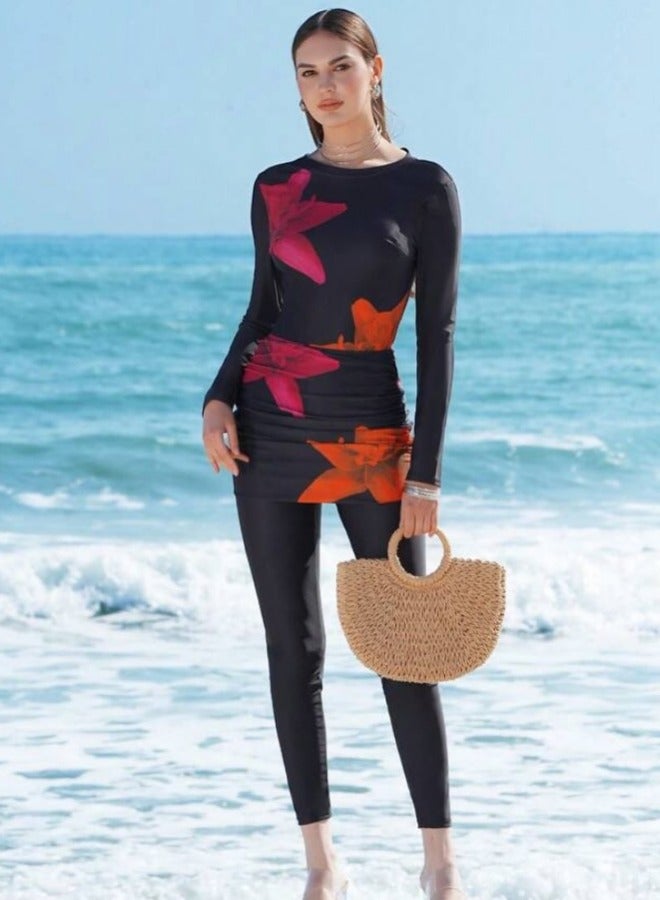 Fianser Burkini 3-Piece Swimwear Swimsuits Set Long Sleeve With Skirt Beachwear Fashion Classic Arabic Clothing Sun UV Protection Diving Suit Surfing Suit Quick Dry Swimming Costume Zipper Long Pants - Image 2